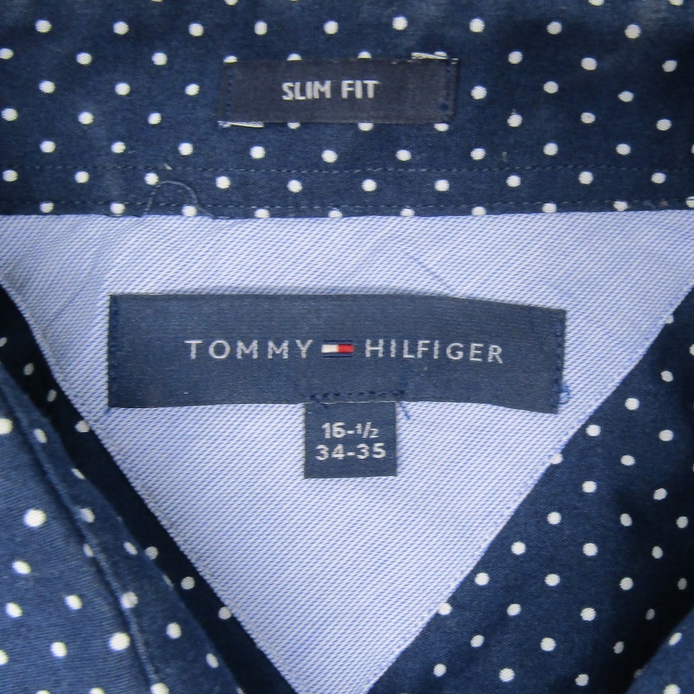 Tommy Hilfiger White Blue Dot Shirt Sz 16 1/2 - Picture 6 of 7